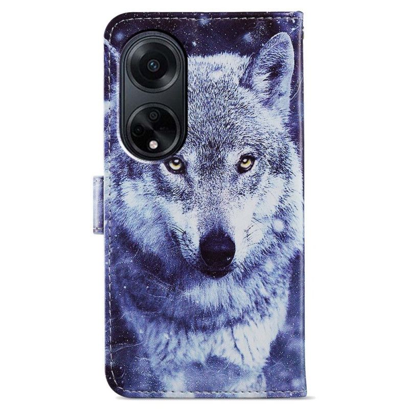 Housse Oppo A98 5G Loup Blanc à Lanière