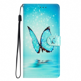 Housse Oppo A98 5G Papillon Bleu à Lanière