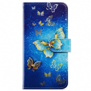 Housse Oppo A98 5G Papillons Dorés à Lanière