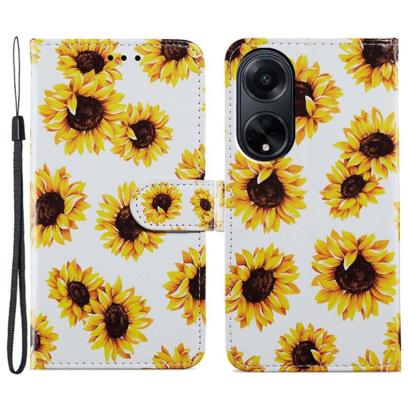 Housse Oppo A98 5G Tournesols à Lanière