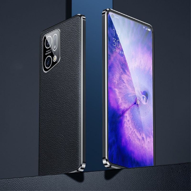 Coque Oppo Find X5 Pro cuir véritable grainé