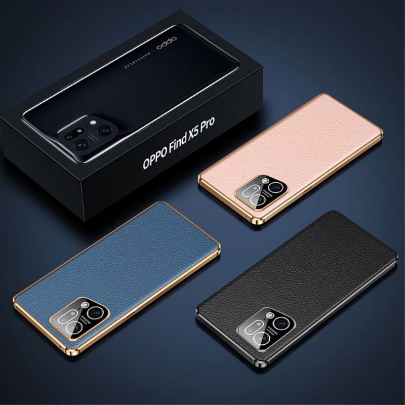 Coque Oppo Find X5 Pro cuir véritable grainé