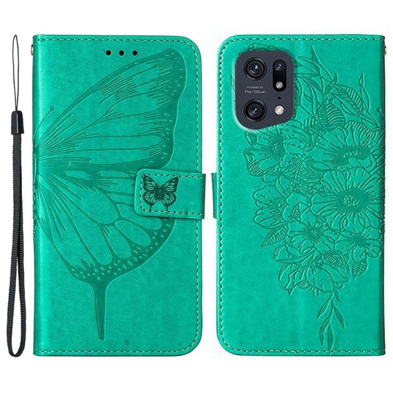 Housse Oppo Find X5 Pro Papillon Fleur Porte-Cartes