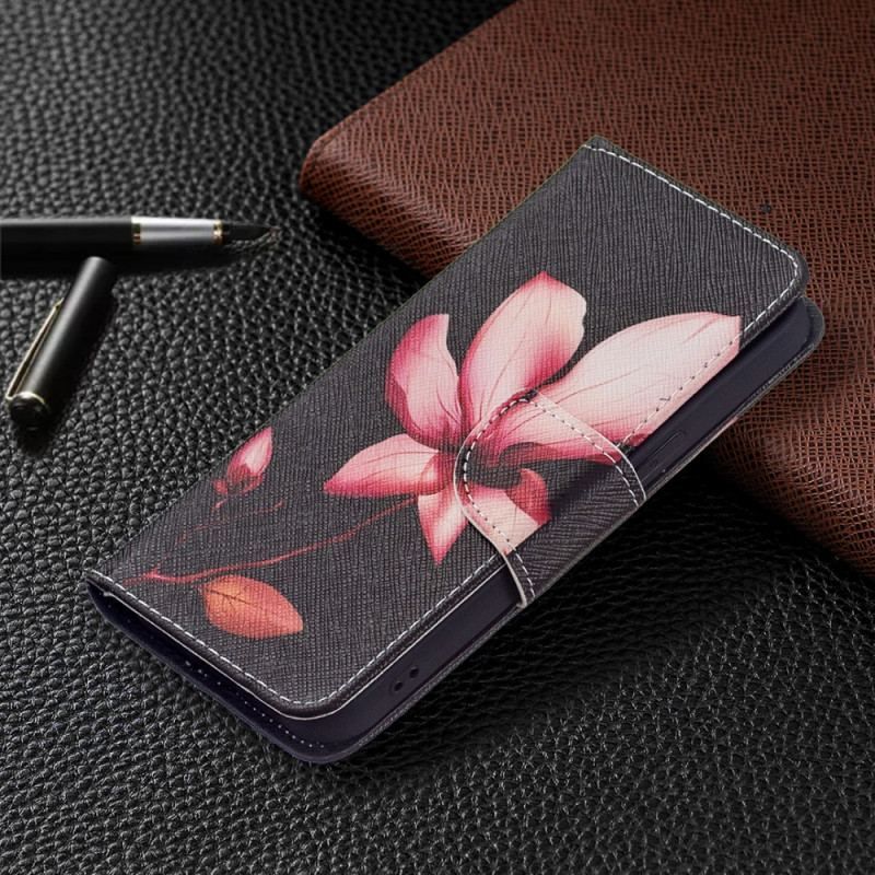 Housse iPhone 15 Fleur Rose sur Fond Noir