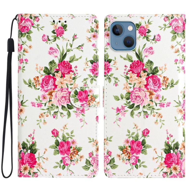 Housse iPhone 15 Fleurs Liberty à Lanière