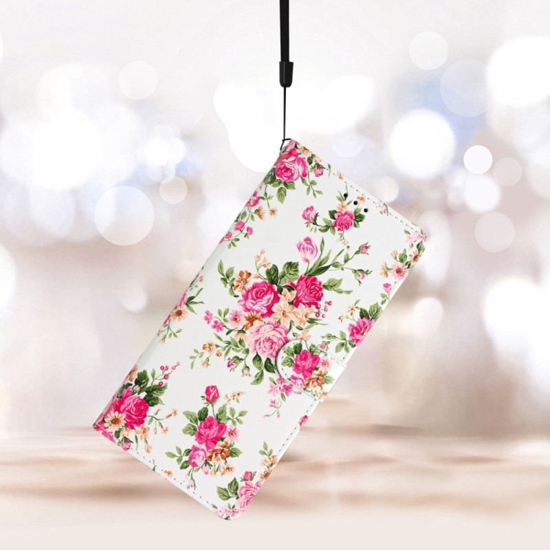 Housse iPhone 15 Fleurs Liberty à Lanière