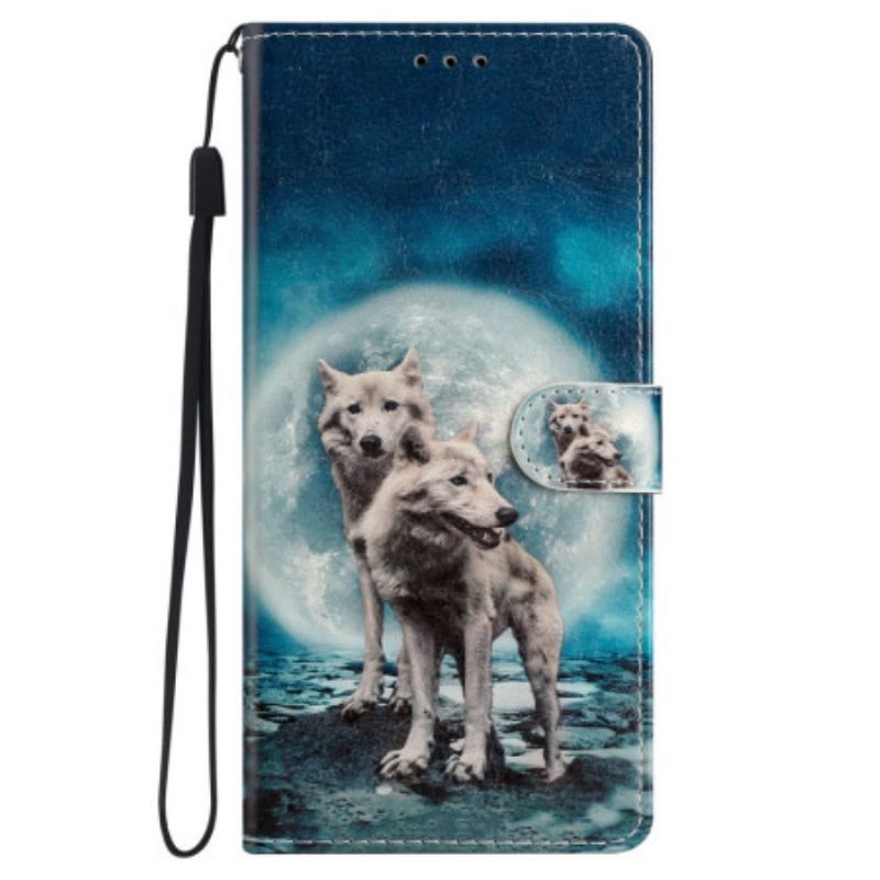 Housse iPhone 15 Loups sous la Lune à Lanière