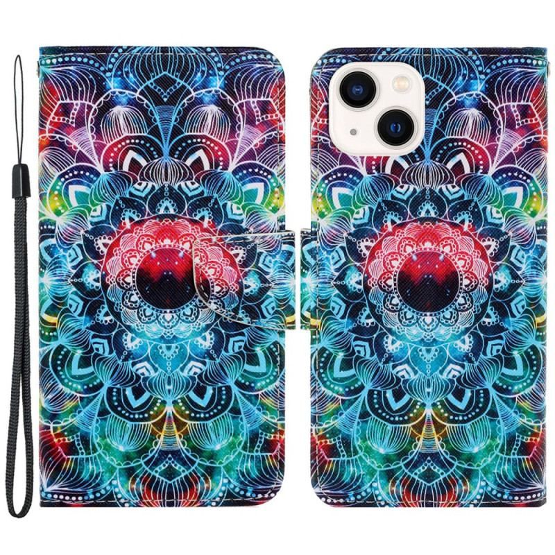 Housse iPhone 15 Mandala Coloré à Lanière