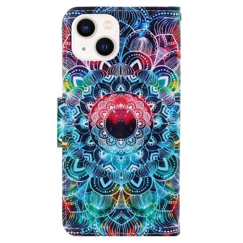 Housse iPhone 15 Mandala Coloré à Lanière