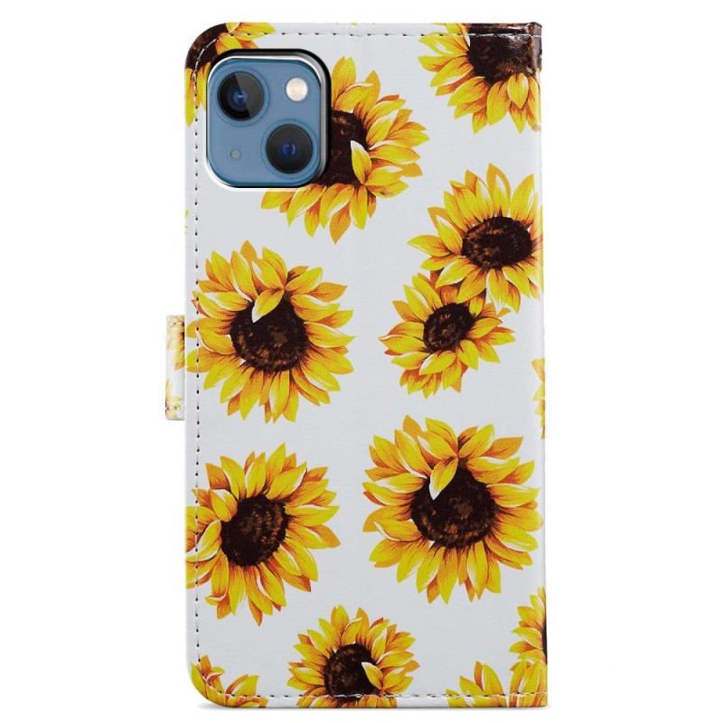 Housse iPhone 15 Tournesols à Lanière