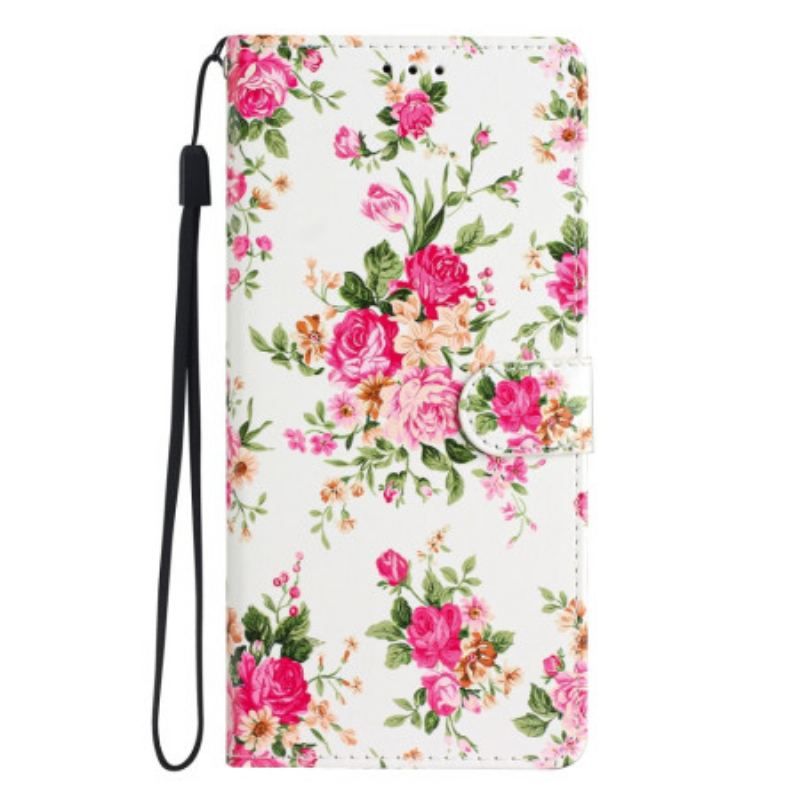 Housse Oppo Reno 8 Fleurs Liberty à Lanière