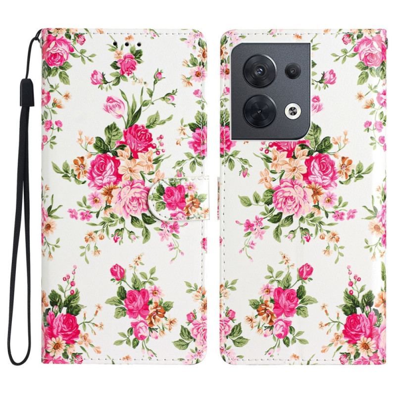 Housse Oppo Reno 8 Fleurs Liberty à Lanière