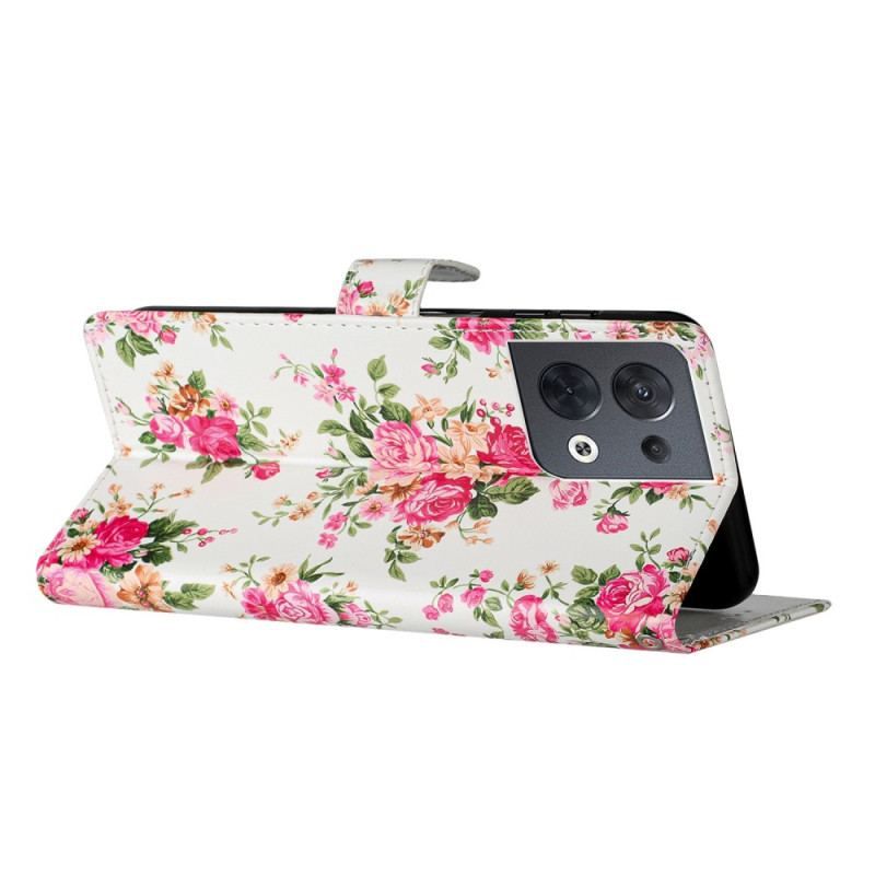 Housse Oppo Reno 8 Fleurs Liberty à Lanière