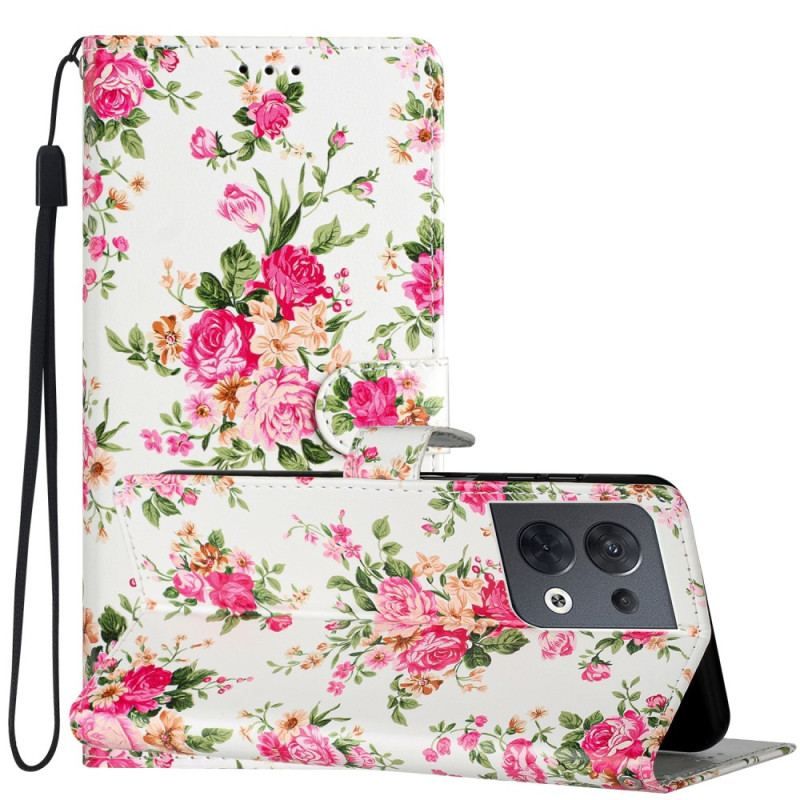 Housse Oppo Reno 8 Fleurs Liberty à Lanière