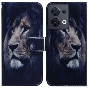 Housse Oppo Reno 8 Lion à Lanière