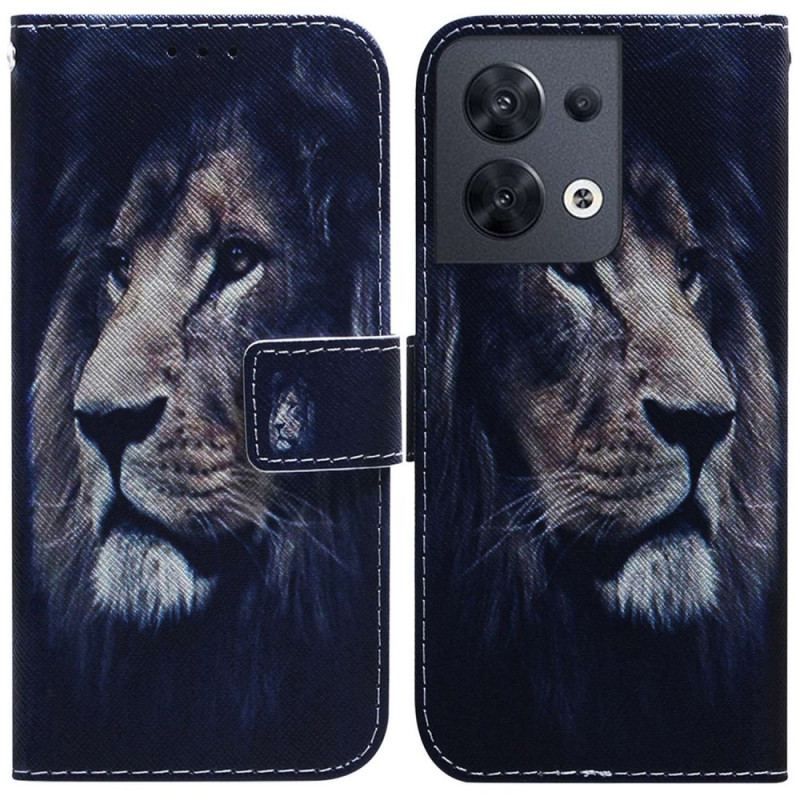 Housse Oppo Reno 8 Lion à Lanière