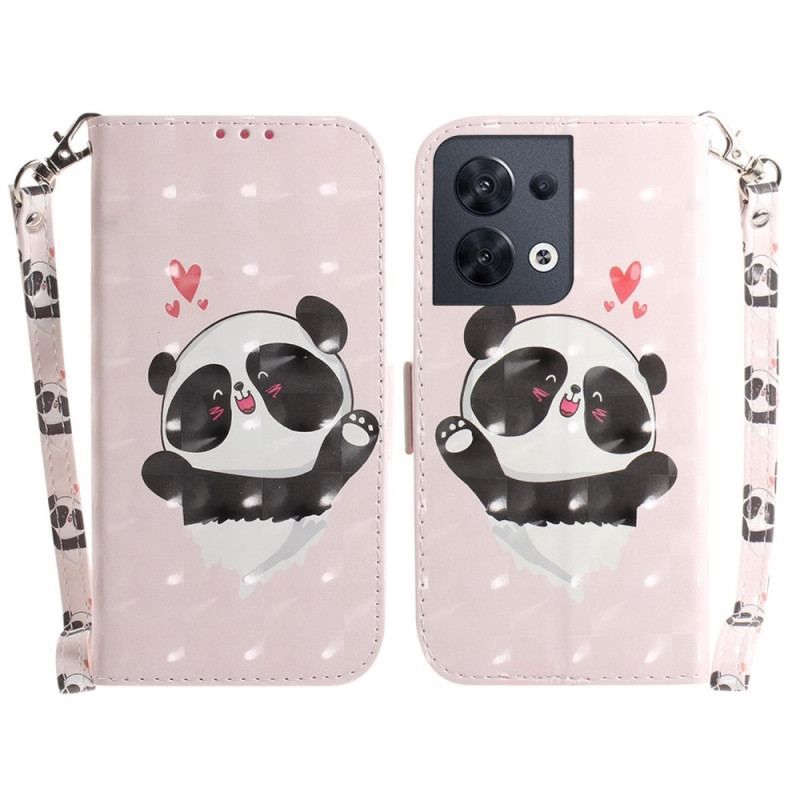 Housse Oppo Reno 8 Panda Love avec Lanière