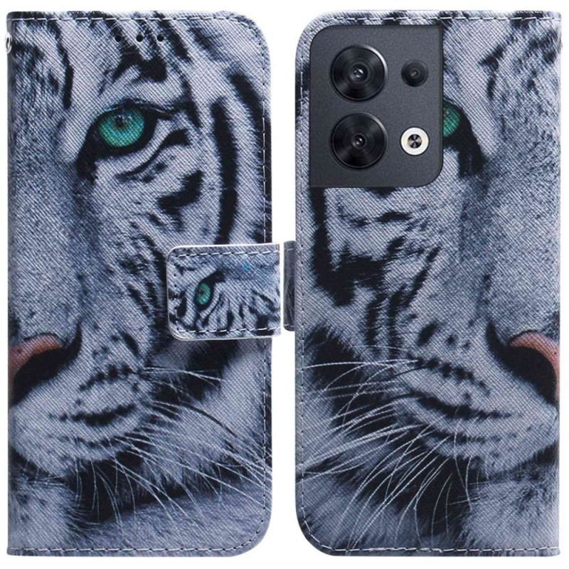 Housse Oppo Reno 8 Tigre Blanc à Lanière