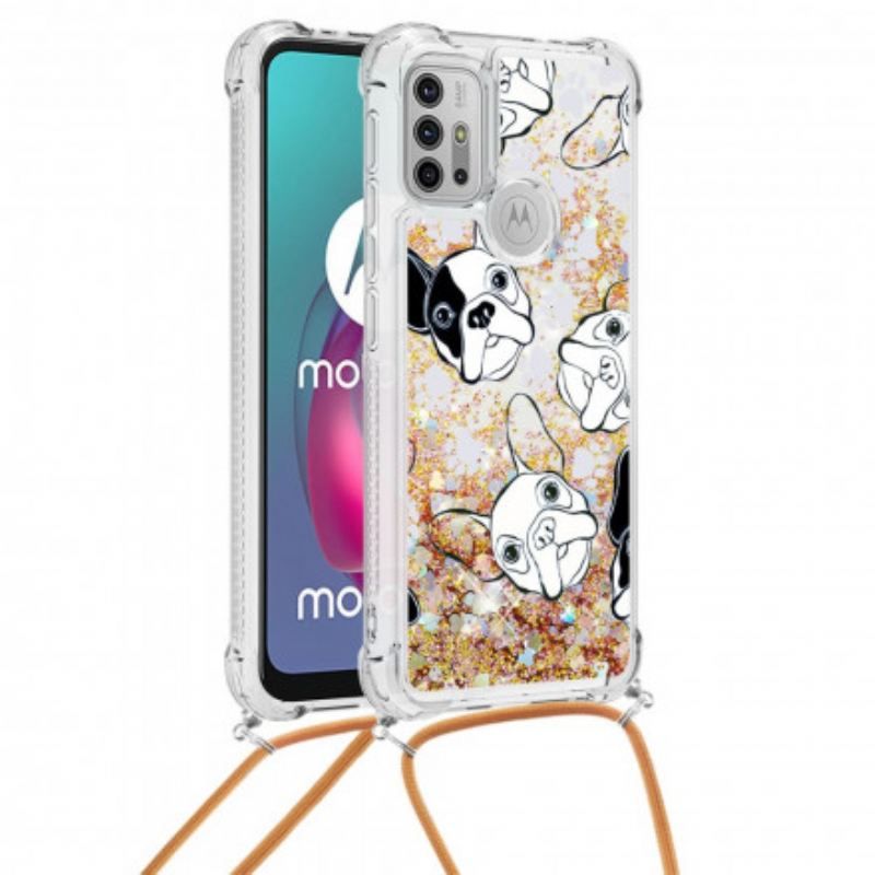 Coque Moto G30 / Moto G10 à Cordon Paillettes Chiens