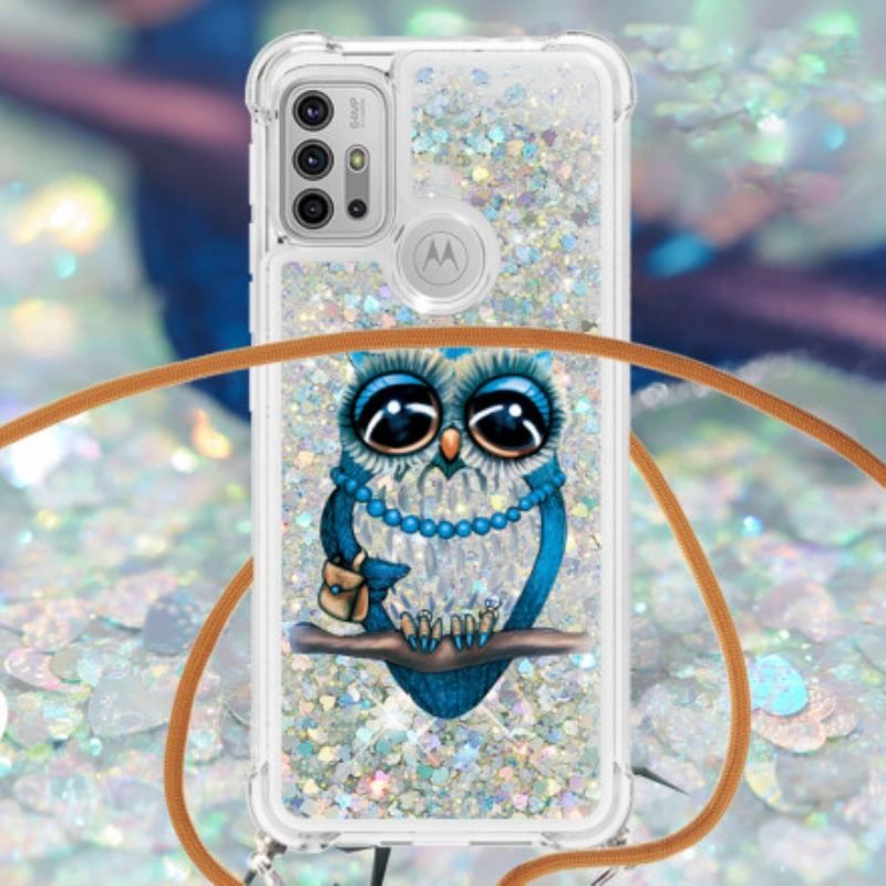 Coque Moto G30 / Moto G10 à Cordon Paillettes Miss Hibou