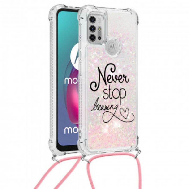 Coque Moto G30 / Moto G10 à Cordon Paillettes Never Stop