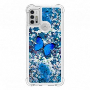 Coque Moto G30 / Moto G10 Papillons Bleus Paillettes