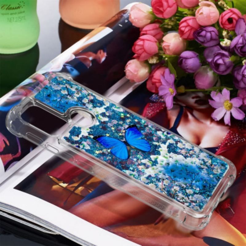 Coque Moto G30 / Moto G10 Papillons Bleus Paillettes