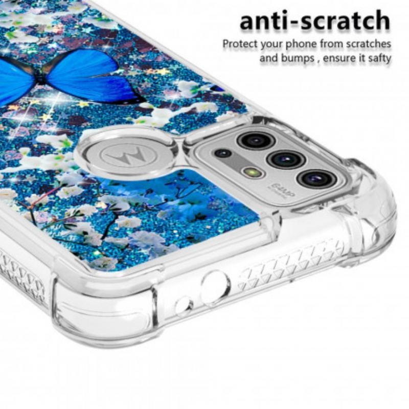 Coque Moto G30 / Moto G10 Papillons Bleus Paillettes