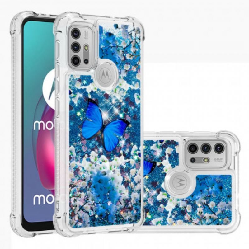 Coque Moto G30 / Moto G10 Papillons Bleus Paillettes