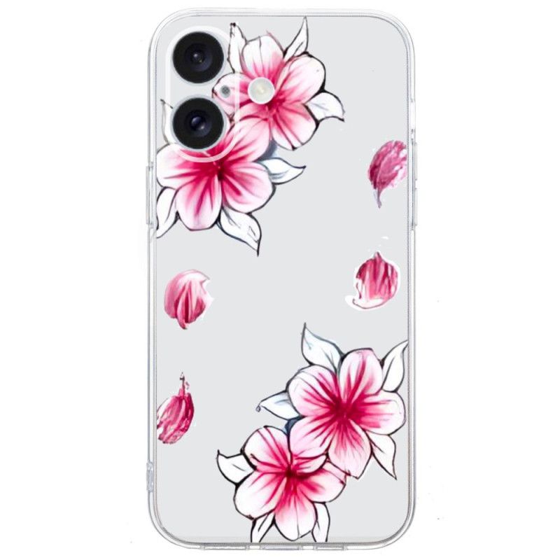 Coque iPhone 16 Bord Transparent Cerisier en Fleur