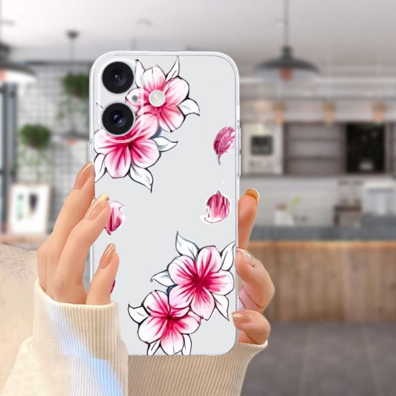 Coque iPhone 16 Bord Transparent Cerisier en Fleur