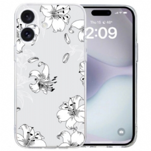 Coque iPhone 16 Bord Transparent Fleurs Blanches