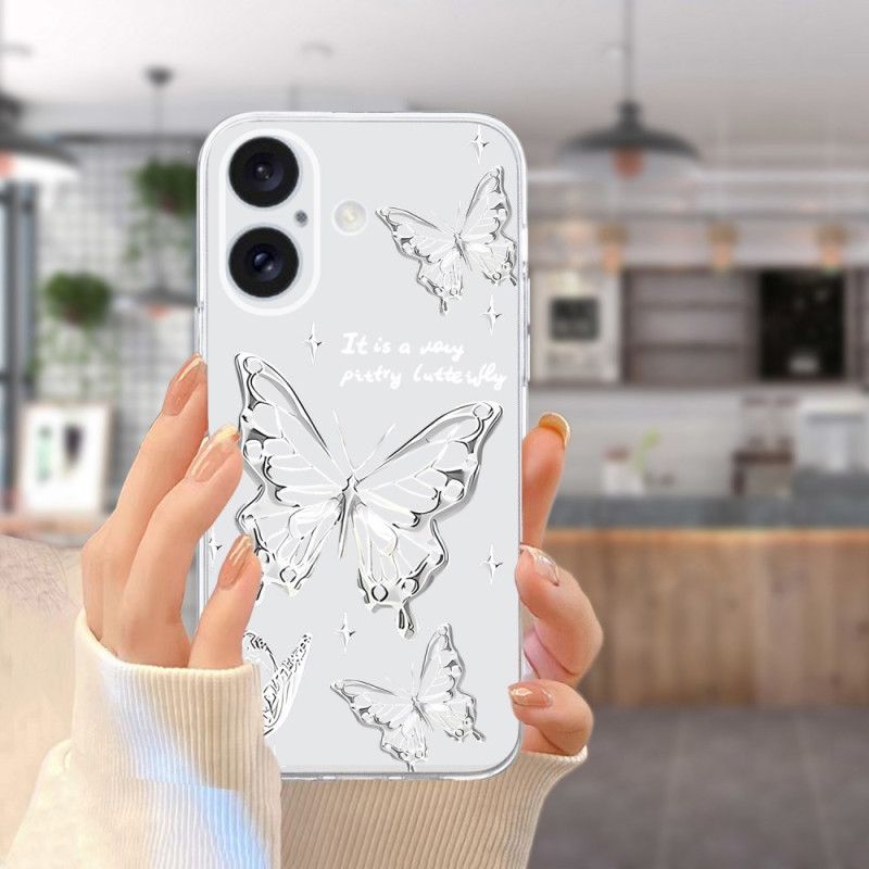 Coque iPhone 16 Bord Transparent Papillons