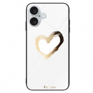 Coque iPhone 16 Verre Trempé Coeur Doré sur Fond Blanc