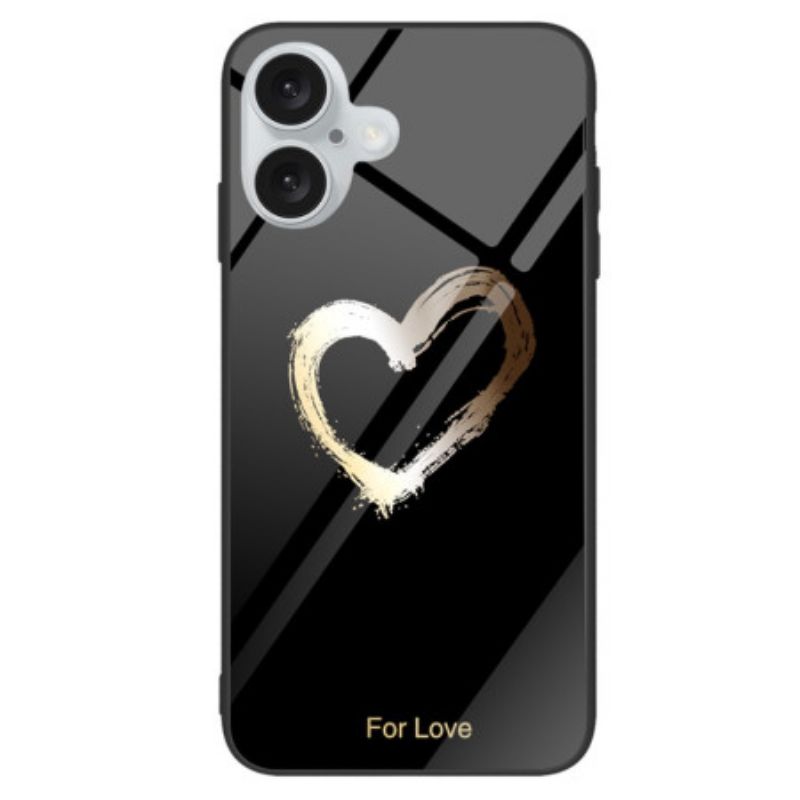 Coque iPhone 16 Verre Trempé Coeur sur Fond Noir