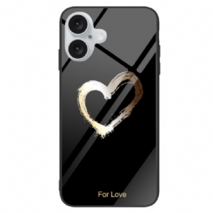 Coque iPhone 16 Verre Trempé Coeur sur Fond Noir