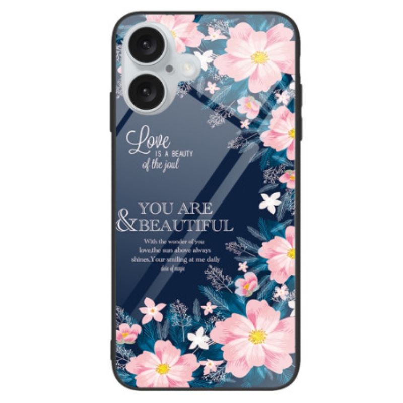 Coque iPhone 16 Verre Trempé Fleurs Roses