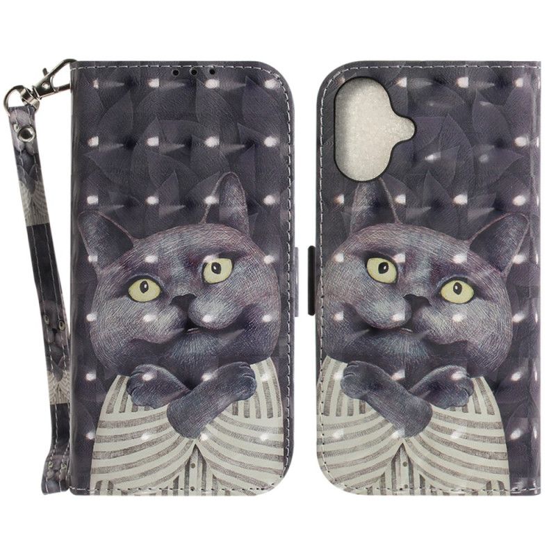 Housse iPhone 16 Cat Gris à Lanière