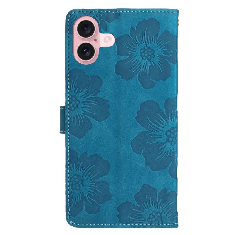 Housse iPhone 16 Motif Floral à Lanière