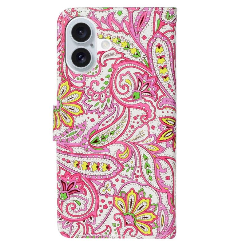 Housse iPhone 16 Motif Floral à Lanière