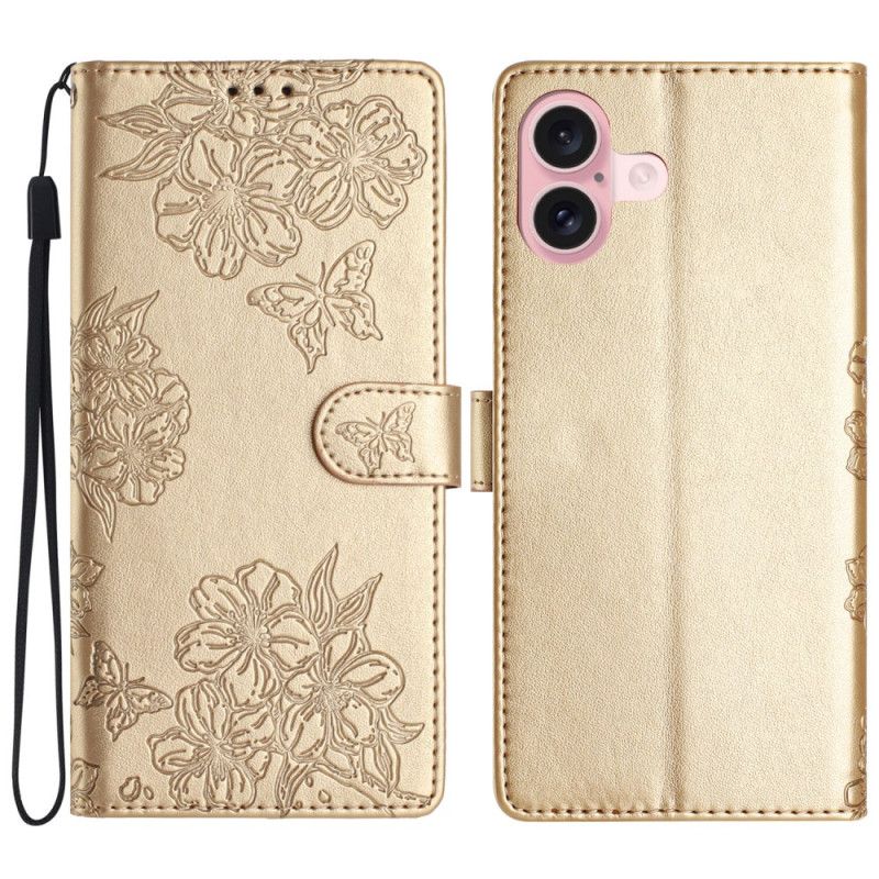 Housse iPhone 16 Motif Papillons et Fleurs