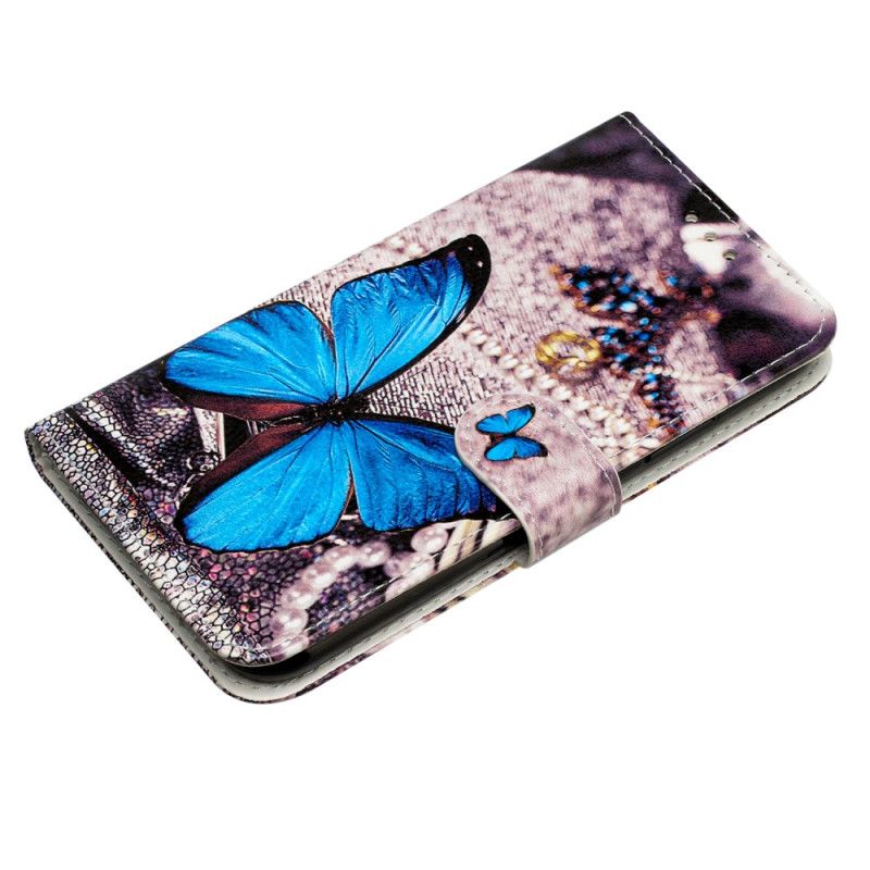 Housse iPhone 16 Papillon Bleu à Lanière