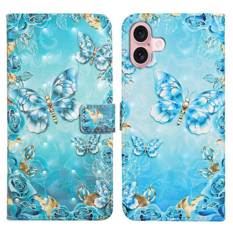 Housse iPhone 16 Papillons Bleus Clairs