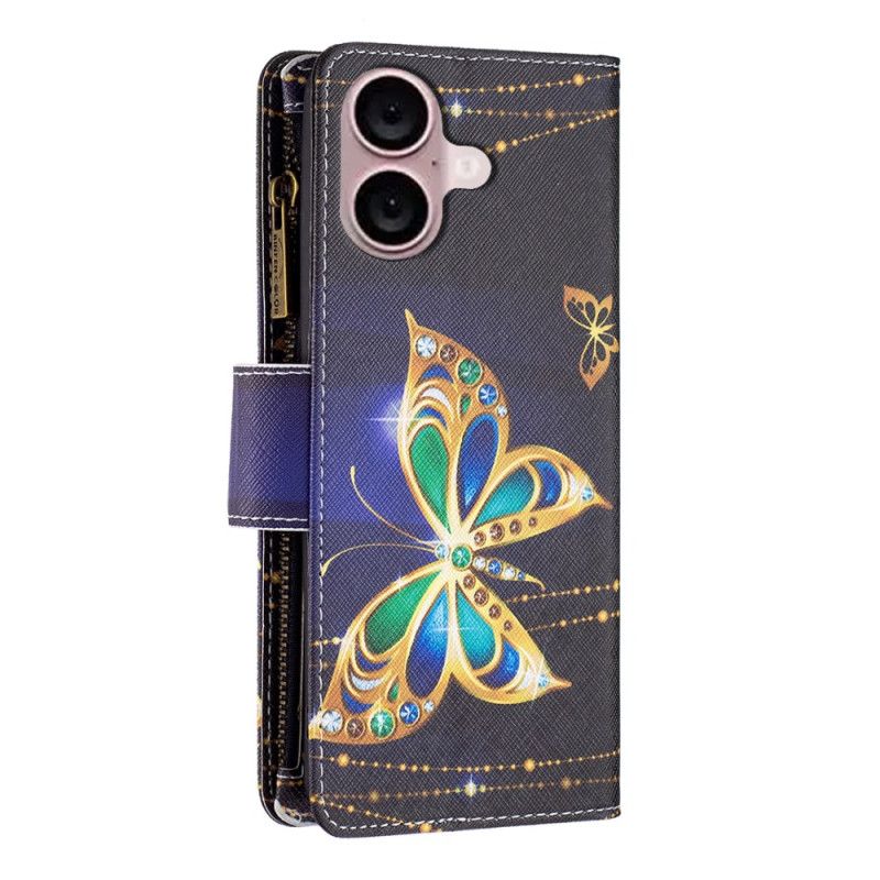 Housse iPhone 16 Portefeuille Papillons Précieux