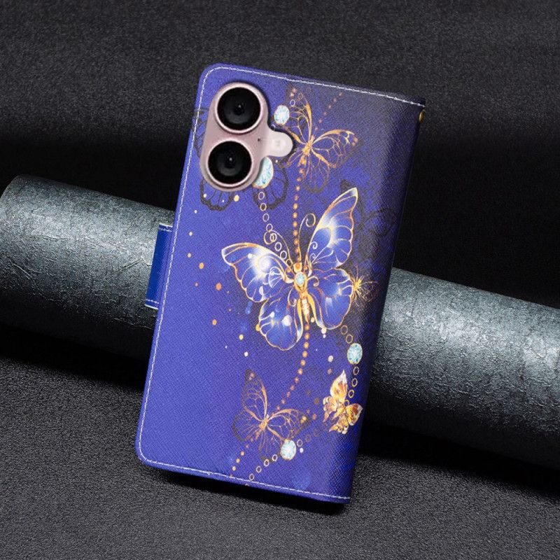 Housse iPhone 16 Portefeuille Papillons Violets