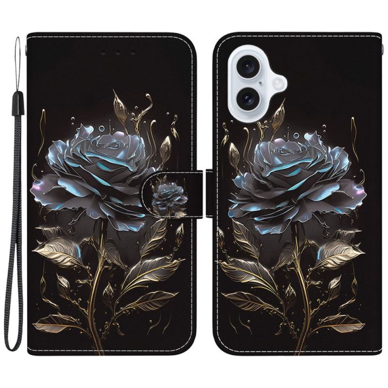 Housse iPhone 16 Rose Noire à Lanière