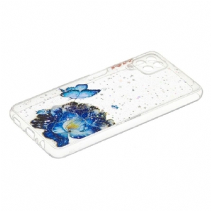 Coque Samsung Galaxy A12 / M12 fleurs et papillons bleus