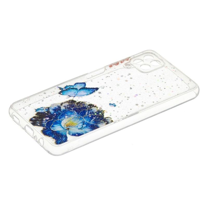 Coque Samsung Galaxy A12 / M12 fleurs et papillons bleus