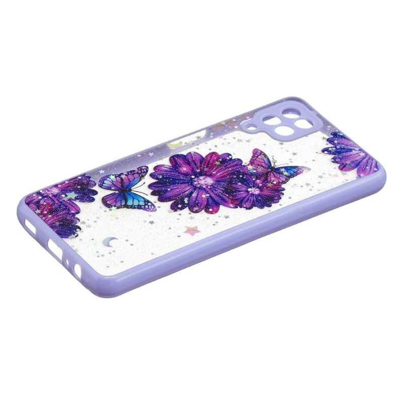 Coque Samsung Galaxy A12 / M12 fleurs et papillons violets