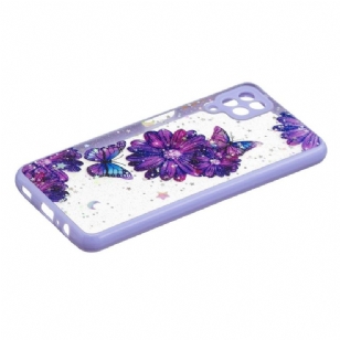 Coque Samsung Galaxy A12 / M12 fleurs et papillons violets